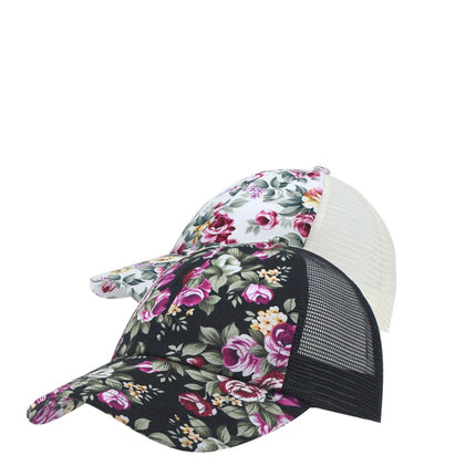 Rose Floral Print Mesh Baseball Cap