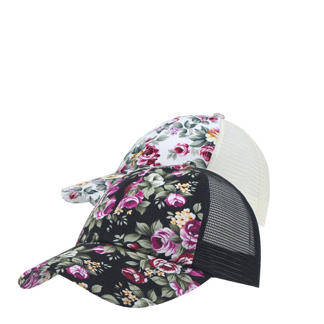 Rose Floral Print Mesh Baseball Cap