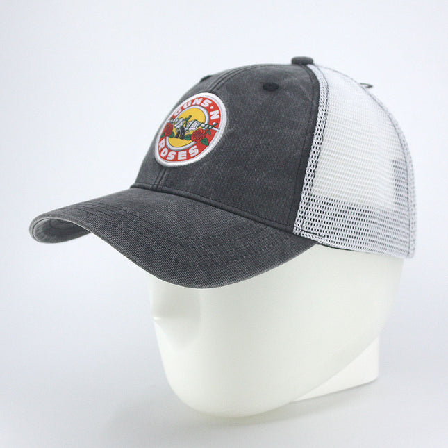 Guns N' Roses Unisex Mesh Back Adjustable Baseball Cap Vintage Logo Charcoal Gray & White