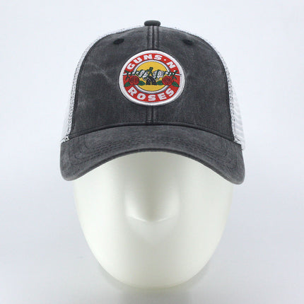 Guns N' Roses Unisex Mesh Back Adjustable Baseball Cap Vintage Logo Charcoal Gray & White