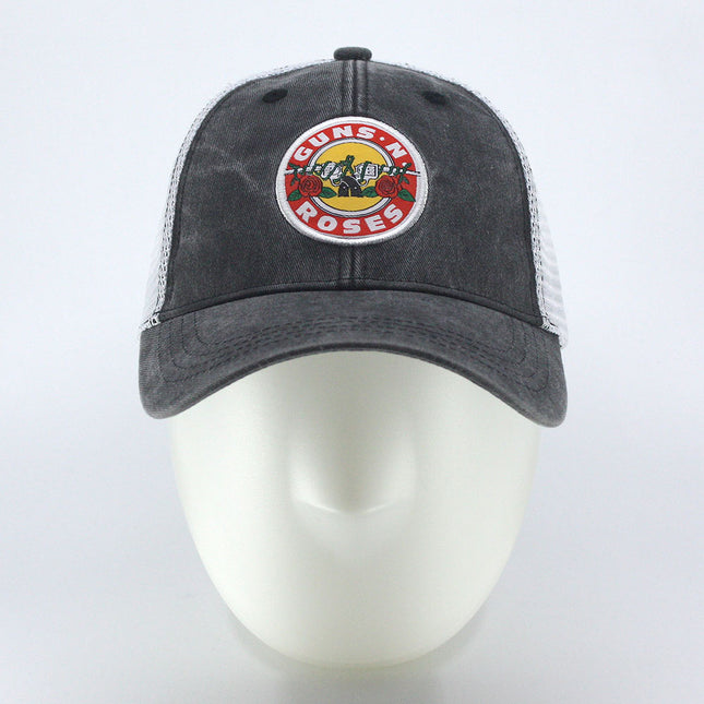 Guns N' Roses Unisex Mesh Back Adjustable Baseball Cap Vintage Logo Charcoal Gray & White