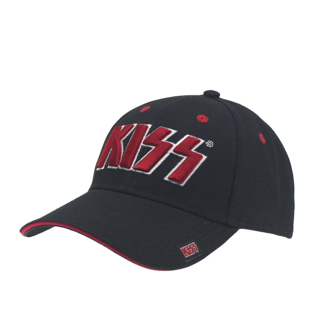 KISS Unisex Cotton Adjustable Baseball Cap Red on White Logo Black