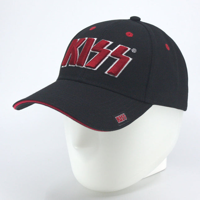 KISS Unisex Cotton Adjustable Baseball Cap Red on White Logo Black