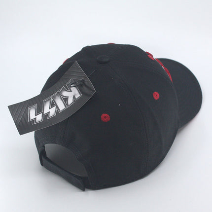 KISS Unisex Cotton Adjustable Baseball Cap Red on White Logo Black