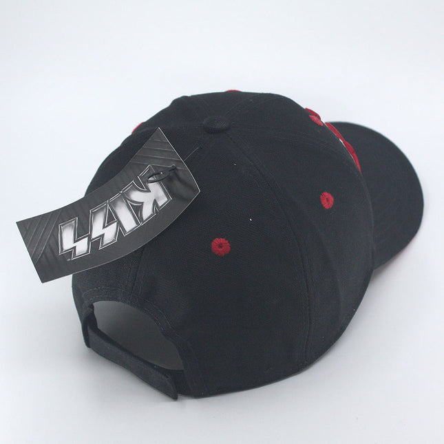 KISS Unisex Cotton Adjustable Baseball Cap Red on White Logo Black