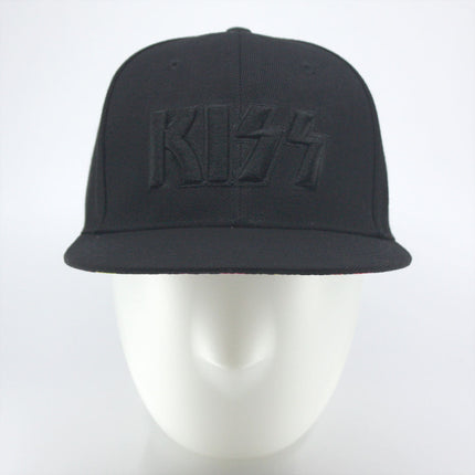 KISS Neon Faces Unisex Cotton Flat Brim Adjustable Snapback Baseball Cap Black