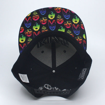 KISS Neon Faces Unisex Cotton Flat Brim Adjustable Snapback Baseball Cap Black