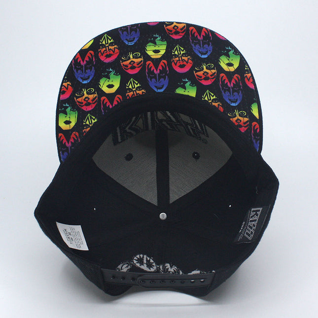 KISS Neon Faces Unisex Cotton Flat Brim Adjustable Snapback Baseball Cap Black