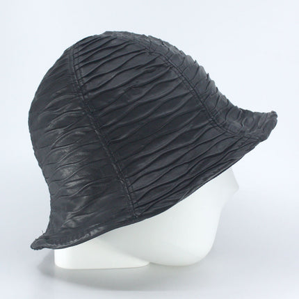 Wrinkled Faux Leather Street Bucket Hat – Edgy Urban Style