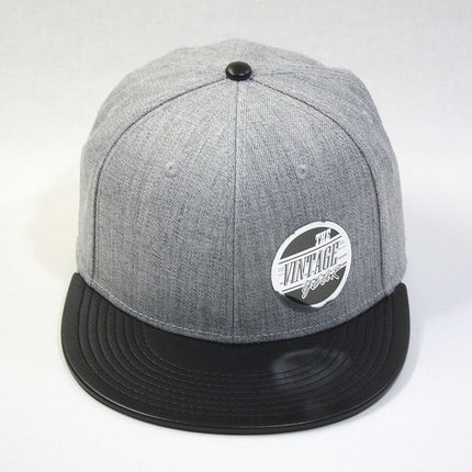 Wool Blend Faux Leather Flat Bill Adjustable Snapback Hats Baseball Caps