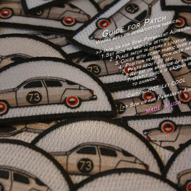 Embroidered Vintage Car Cotton Sew-On Iron On Standard Woven Patch Applique - No 73 Beige Car