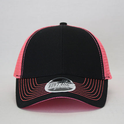 Neon Two Tone Cotton Twill Mesh Adjustable Trucker Baseball Cap