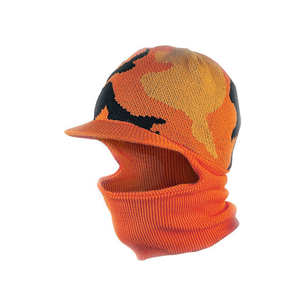 Camouflage Short Billed Knitted Radar with Cuff Beanie Orange