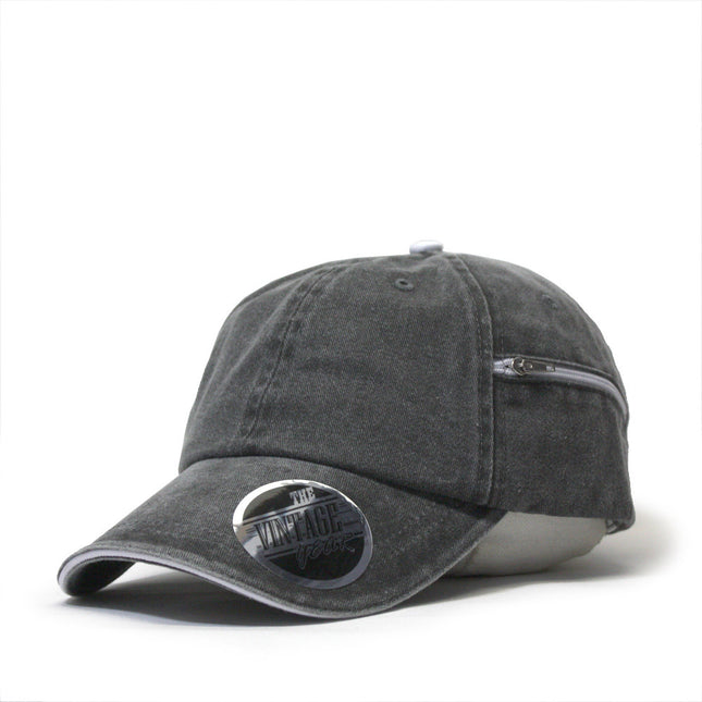 Zipper Pocket Washed Cotton Sandwich Adjustable Baseball Cap