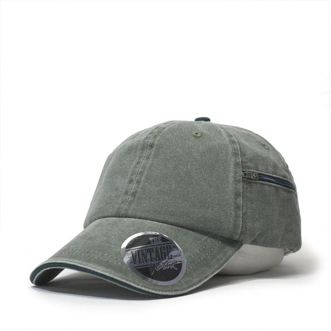 Zipper Pocket Washed Cotton Sandwich Adjustable Baseball Cap