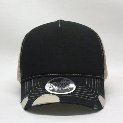 Distressed Cotton Twill Mesh Adjustable Trucker Baseball Cap