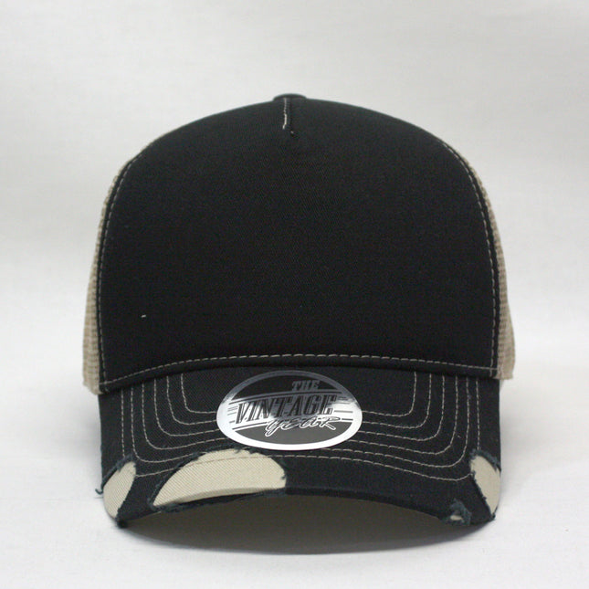 Distressed Cotton Twill Mesh Adjustable Trucker Baseball Cap