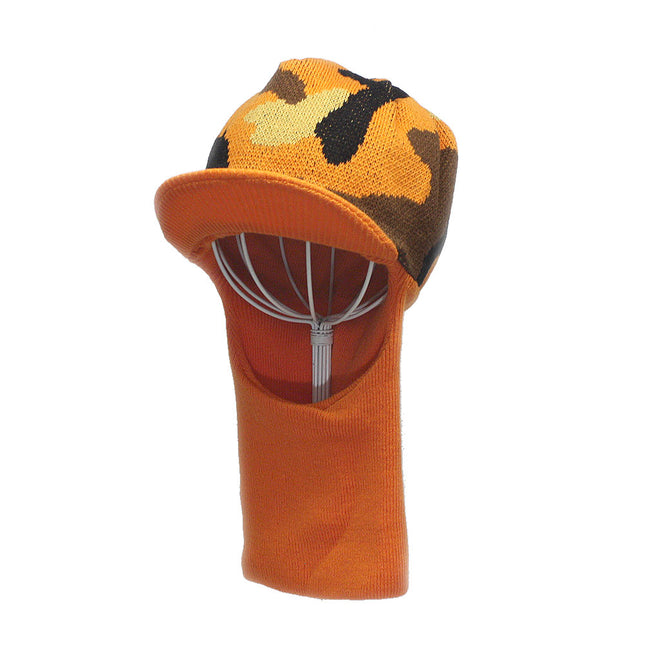 Camouflage Short Billed Knitted Radar with Cuff Beanie Orange