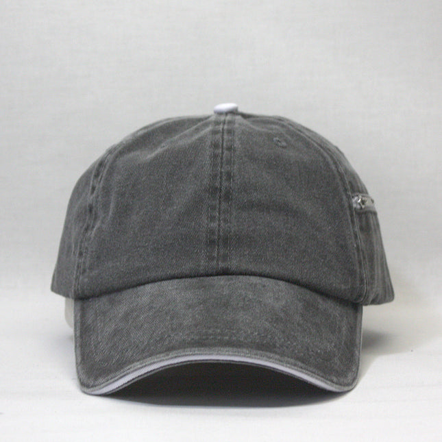 Zipper Pocket Washed Cotton Sandwich Adjustable Baseball Cap