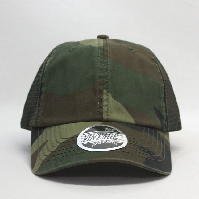 Washed Camouflage Unstructured Low Profile Mesh Adjustable Baseball Cap