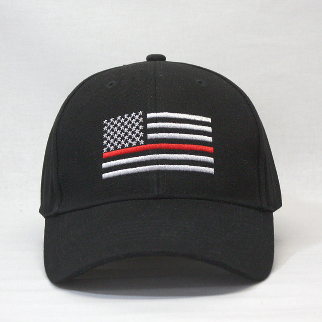 Vintage Red Line US Flag Cotton Adjustable Baseball Cap Black