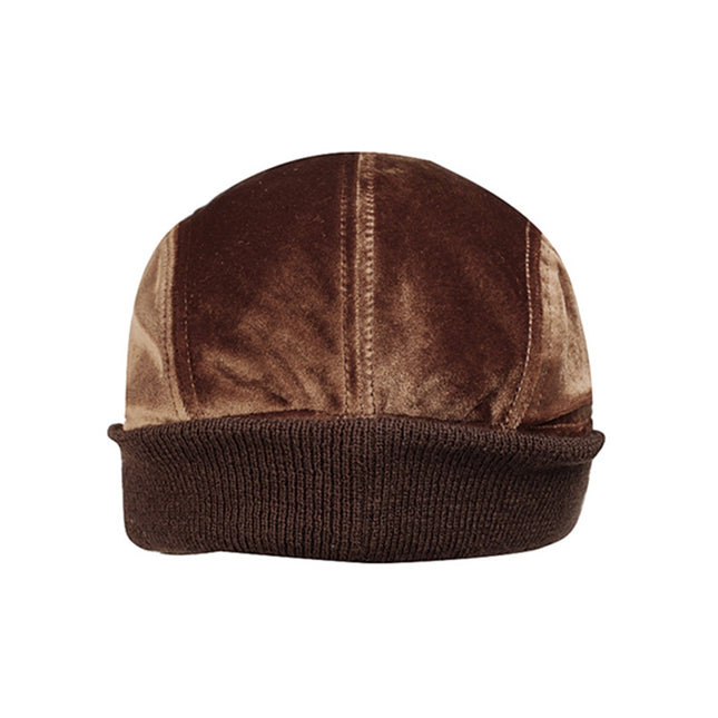 Classic Velour 4 Panel Knitted Warmer Flap Billed Newsboy Cap