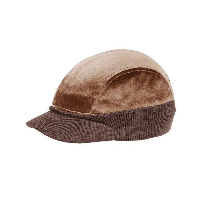 Classic Velour 4 Panel Knitted Warmer Flap Billed Newsboy Cap