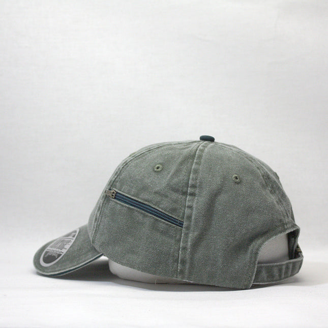 Zipper Pocket Washed Cotton Sandwich Adjustable Baseball Cap