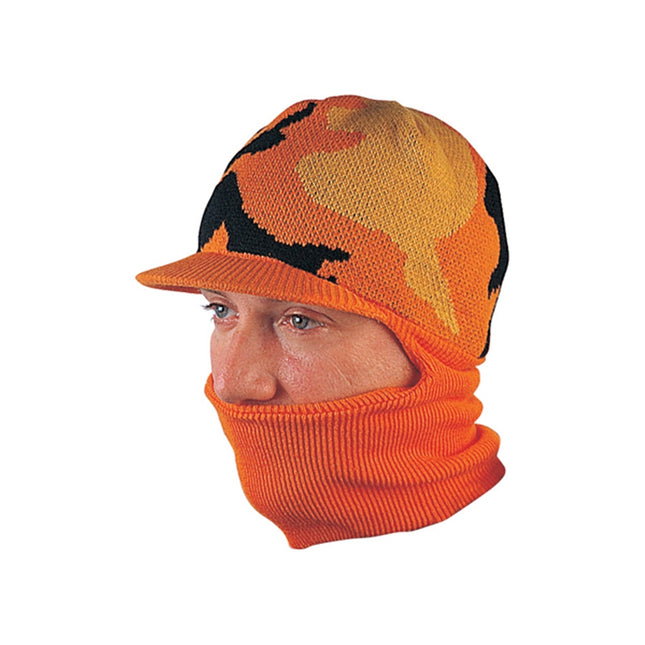 Camouflage Short Billed Knitted Radar with Cuff Beanie Orange