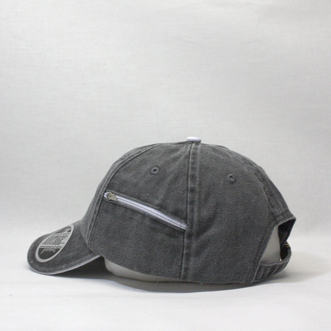 Zipper Pocket Washed Cotton Sandwich Adjustable Baseball Cap