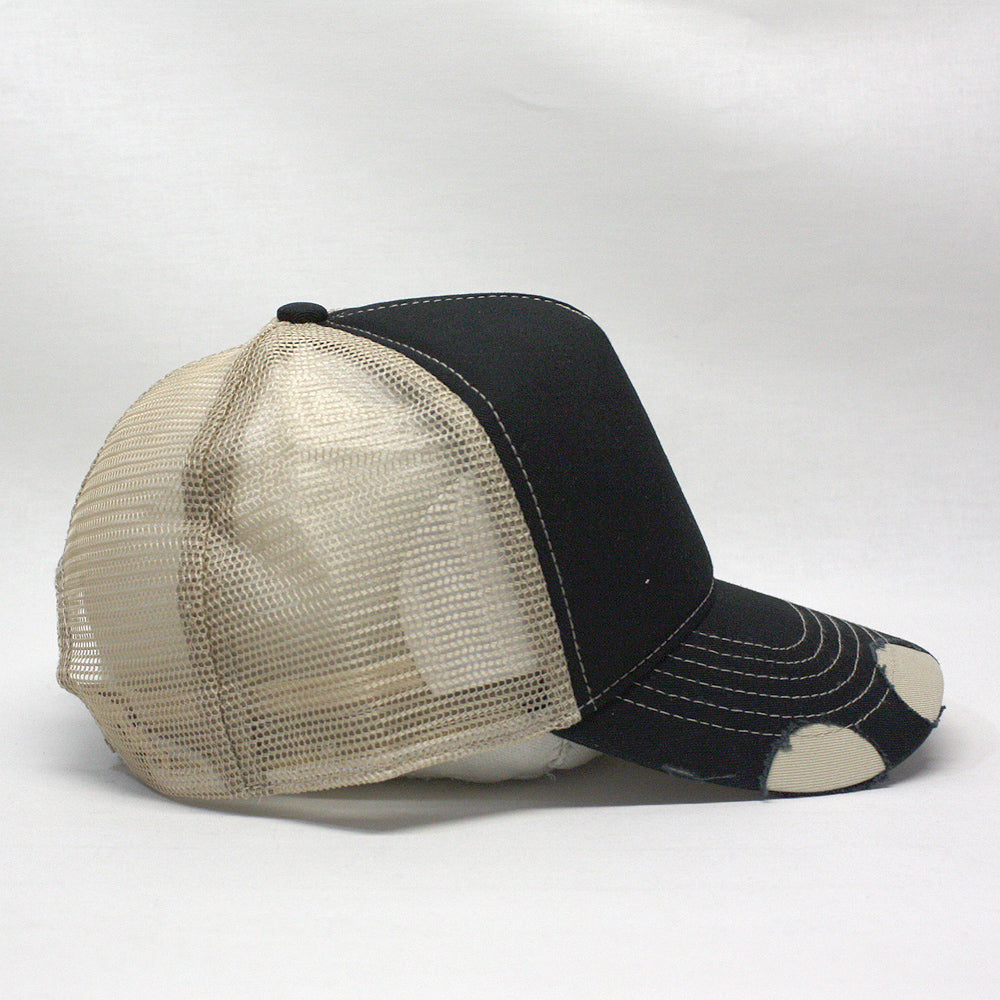 Distressed Cotton Twill Mesh Adjustable Trucker Baseball Cap Ooh La distressed-cotton-twill-mesh-adjustable-trucker-baseball-cap-ooh-la