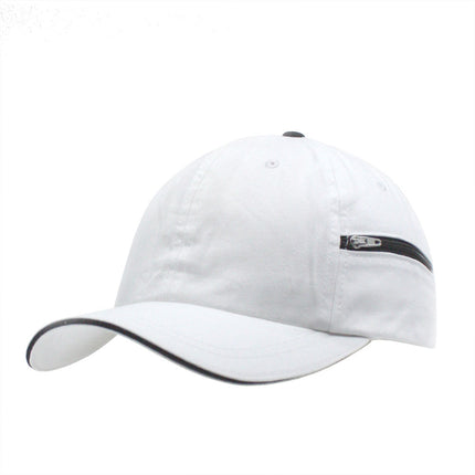 Zipper Pocket Washed Cotton Sandwich Adjustable Baseball Cap