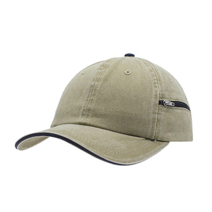 Zipper Pocket Washed Cotton Sandwich Adjustable Baseball Cap