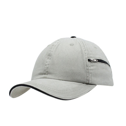 Zipper Pocket Washed Cotton Sandwich Adjustable Baseball Cap