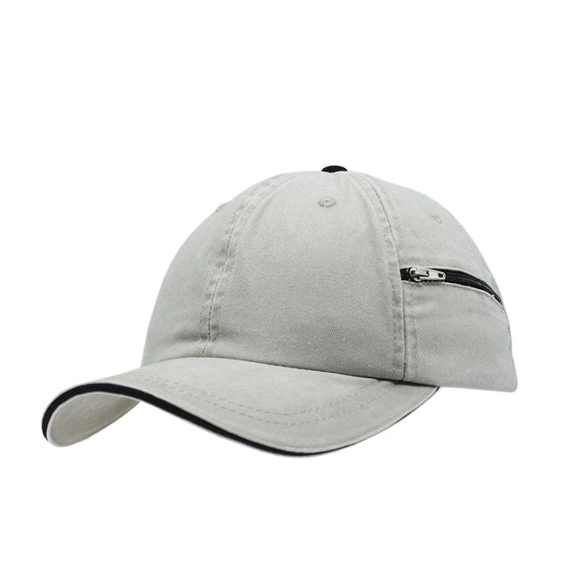 Zipper Pocket Washed Cotton Sandwich Adjustable Baseball Cap