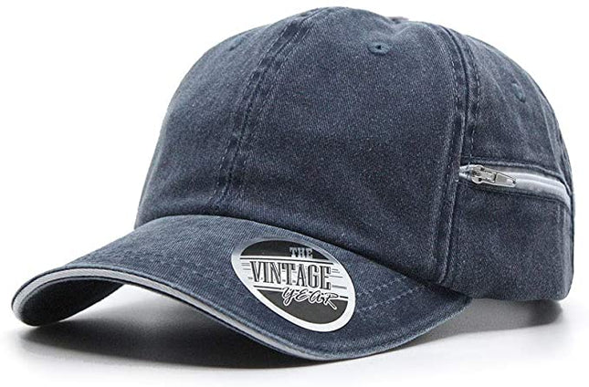 Zipper Pocket Washed Cotton Sandwich Adjustable Baseball Cap