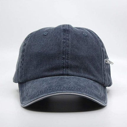 Zipper Pocket Washed Cotton Sandwich Adjustable Baseball Cap