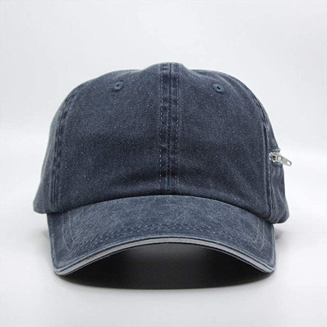 Zipper Pocket Washed Cotton Sandwich Adjustable Baseball Cap