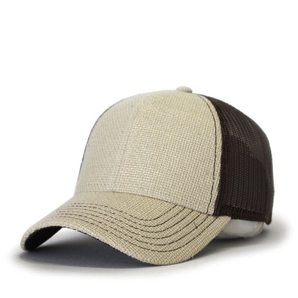 Natural Burlap Mesh Adjustable Trucker Baseball Cap