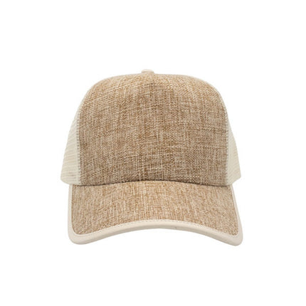 Natural Straw Faux Jute Up Mesh Adjustable Trucker Baseball Cap