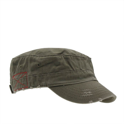 Distressed Red Stitch Low Profile Washed Cotton Adjustable Army Cadet Hat