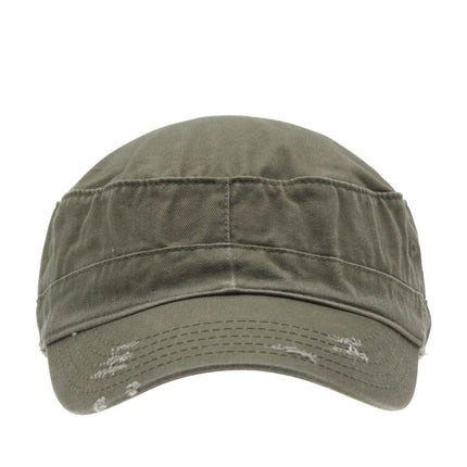 Distressed Red Stitch Low Profile Washed Cotton Adjustable Army Cadet Hat