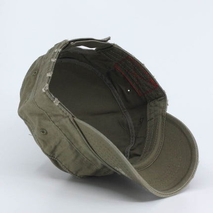 Distressed Red Stitch Low Profile Washed Cotton Adjustable Army Cadet Hat