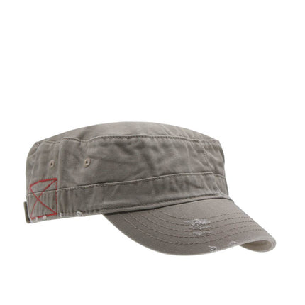 Distressed Red Stitch Low Profile Washed Cotton Adjustable Army Cadet Hat