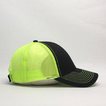 Neon Two Tone Cotton Twill Mesh Adjustable Trucker Baseball Cap