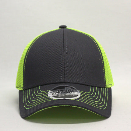 Neon Two Tone Cotton Twill Mesh Adjustable Trucker Baseball Cap